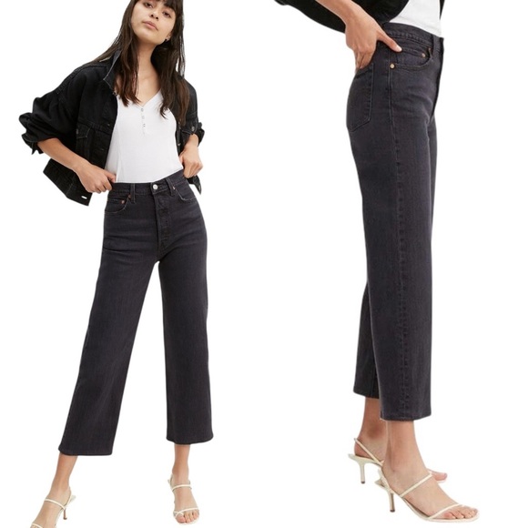 Levi's Black Ribcage Straight Ankle Button Fly Women's Jeans EUC 24 - Picture 1 of 16